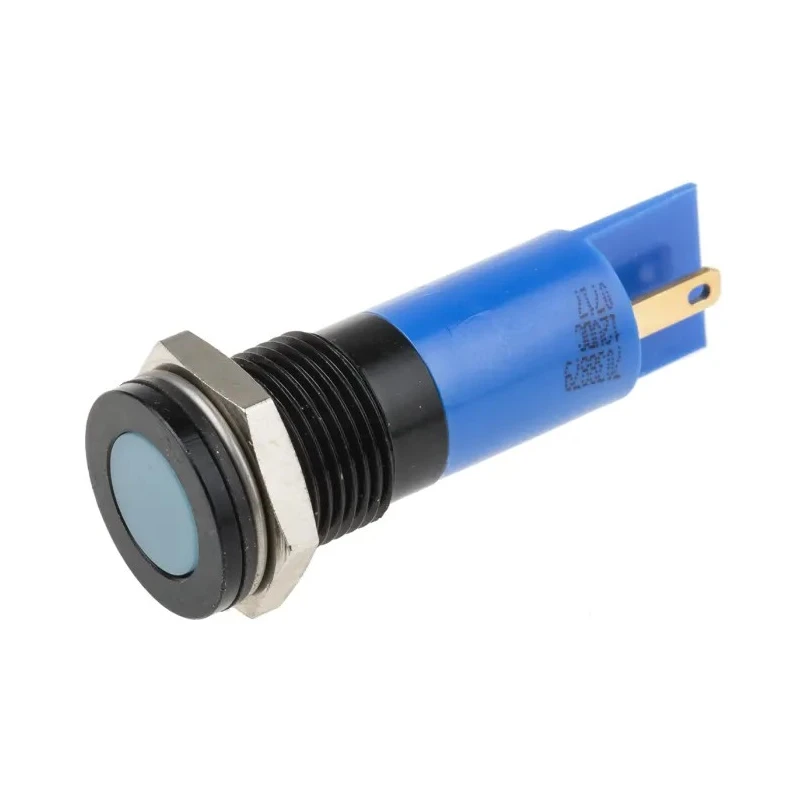 RS PRO Blue Panel Mount Indicator 12V DC 20mA Solder Tab IP67 Flush Bezel 703-8879