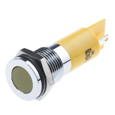 RS PRO Yellow Panel Mount Indicator 24V DC 20mA Solder Tab Termination IP67 Flush Bezel 703-8831