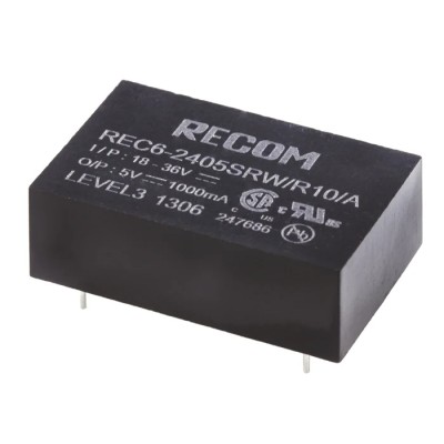 Recom DC/DC Converter REC6 5V DC Output 1A 36V DC Max Input 18V Min Input 6W Power Through Hole DIP-24 Package 