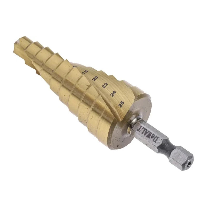 DeWALT HSS Step Drill Bit Hex Shank 6.35 mm 3-20.34 mm Diameter Titanium Finish DT5030-QZ