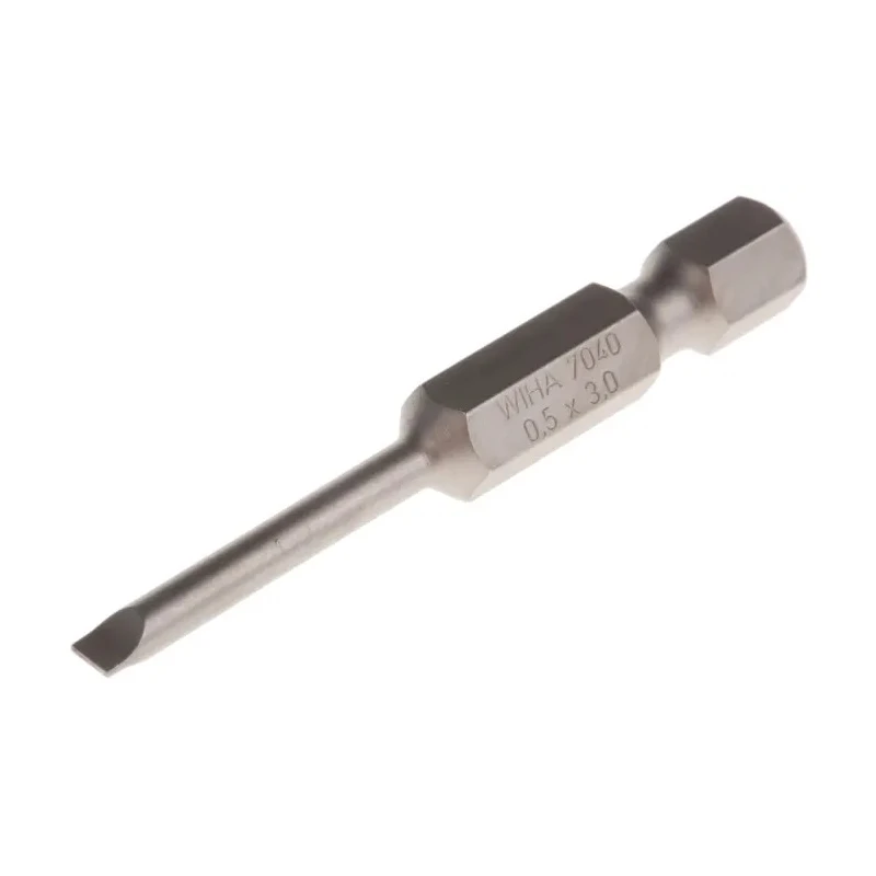 Wiha Screwdriver Bit Slotted Drive, E 6.3 (1/4 in) Tip, Chrome Vanadium Steel, 50 mm Overall Length 01790