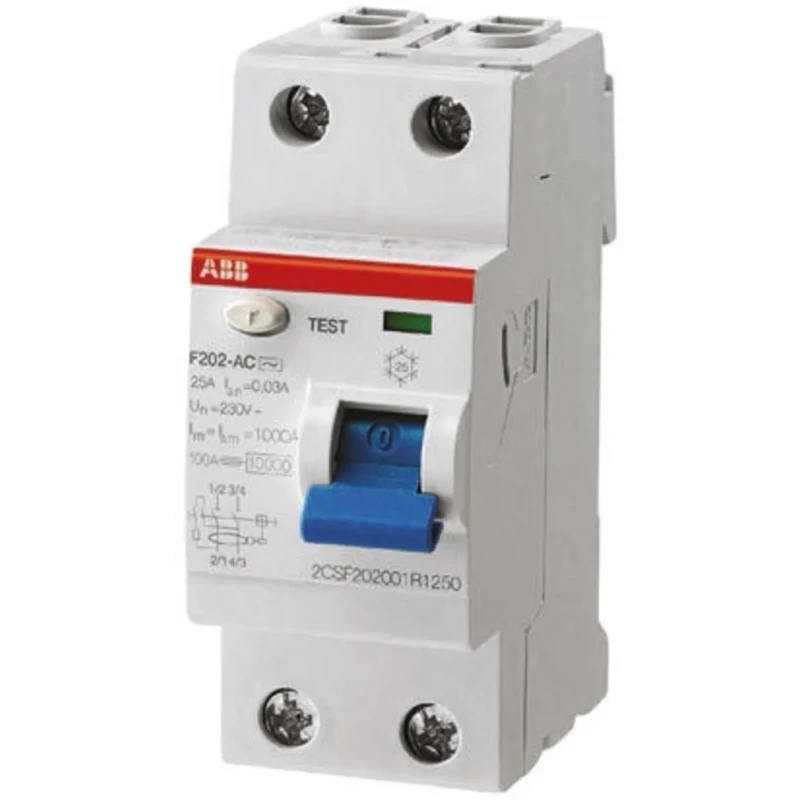 ABB Residual Current Circuit Breaker 63A 2-Pole 300 mA Type A 0.3 A 400V ac F200 Series 2CSF202101R3630 F202 A-63/0,3