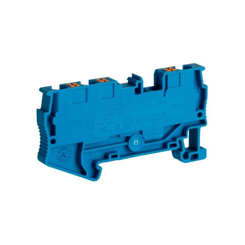 Phoenix Contact Feed Through Terminal Block PT 4-TWIN BU Series Blue, 32A, 800V, 1-Level, Push-in Termination, IECEx 3211775