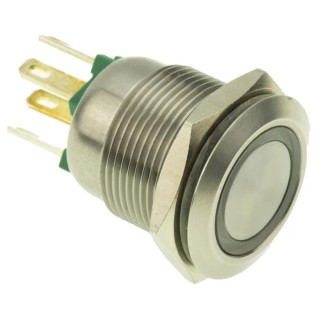 Bulgin Stainless Steel Vandal Resistant Illuminated Momentary Push Button Switch, Panel Mount, 19.2 mm Cutout, SPST MPI002