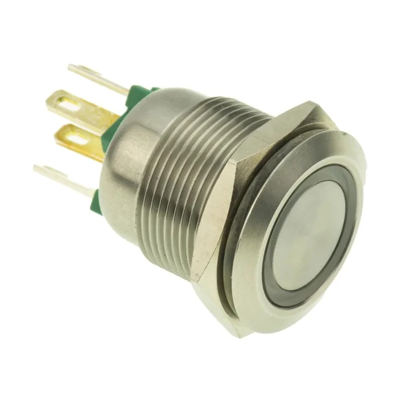 Bulgin Stainless Steel Vandal Resistant Illuminated Momentary Push Button Switch, Panel Mount, 19.2 mm Cutout, SPST MPI002