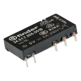 Finder Power Relay PCB Mount SPDT 5V DC Coil 6A Switching Current Silver Alloy Contacts 34.51.7.005.0019