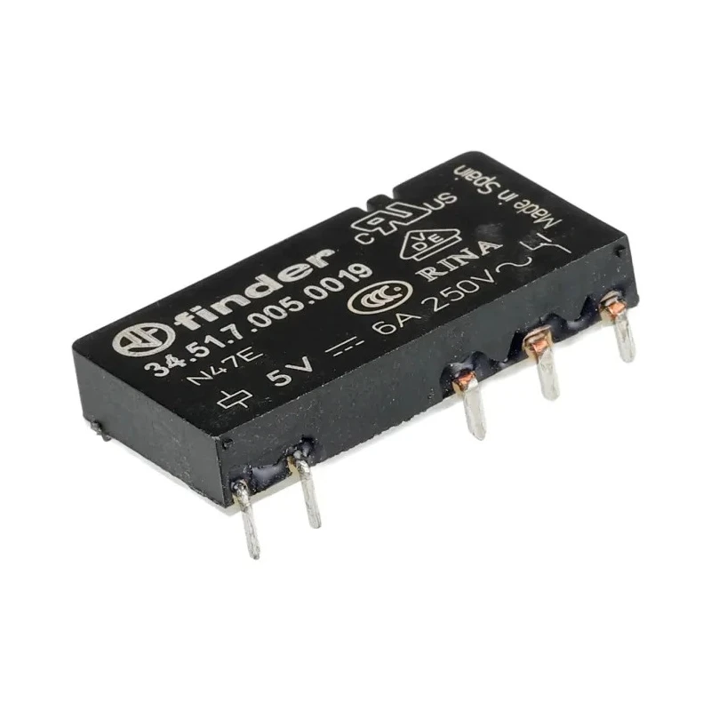 Finder Power Relay PCB Mount SPDT 5V DC Coil 6A Switching Current Silver Alloy Contacts 34.51.7.005.0019