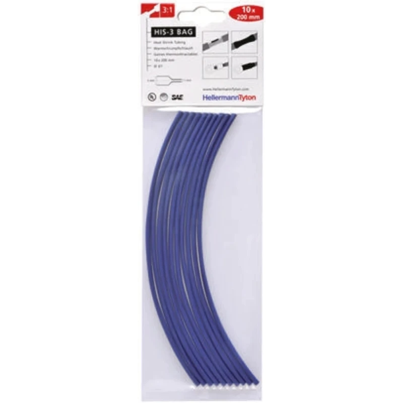 HellermannTyton Heat Shrink Tubing Blue 3 mm Sleeve Diameter x 200 mm Length 3:1 Shrink Ratio 308-30312 HIS-3-BAG-3/1-PO-X-BU
