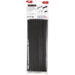 HellermannTyton Heat Shrink Tubing Black 12 mm Sleeve Diameter x 200 mm Length 3:1 Shrink 308-31210 HIS-3-BAG-12/4-PO-X-BK