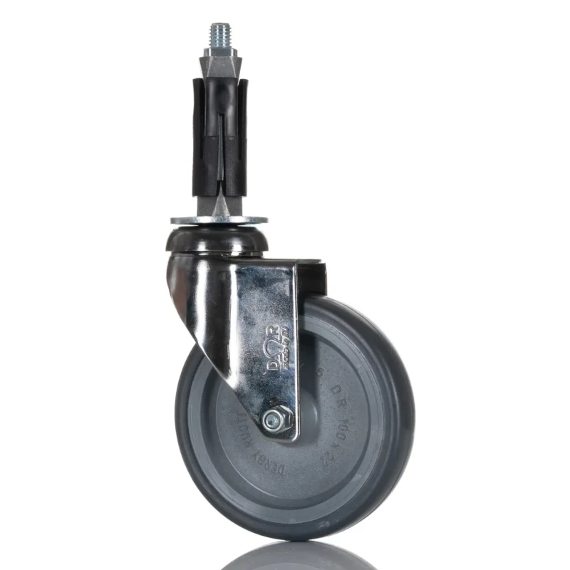 RS PRO Swivel Castor with Rubber Wheel, 100 mm Diameter, 60 kg Load Capacity, Chrome Frame, Model 712-4879