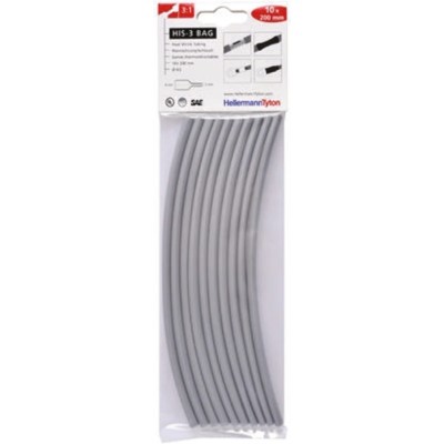HellermannTyton Heat Shrink Tubing Grey 6 mm Sleeve Diameter x 200 mm Length 3:1 Shrink 308-30613 HIS-3-BAG-6/2-PO-X-GY