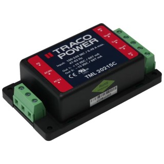 TRACOPOWER Switching Power Supply 2 Output 15V DC 20W 264V AC Chassis Mount TML 20215C