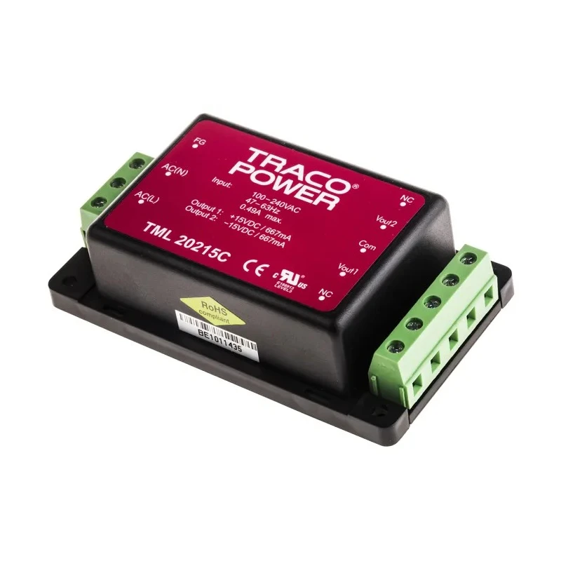 TRACOPOWER Switching Power Supply 2 Output 15V DC 20W 264V AC Chassis Mount TML 20215C