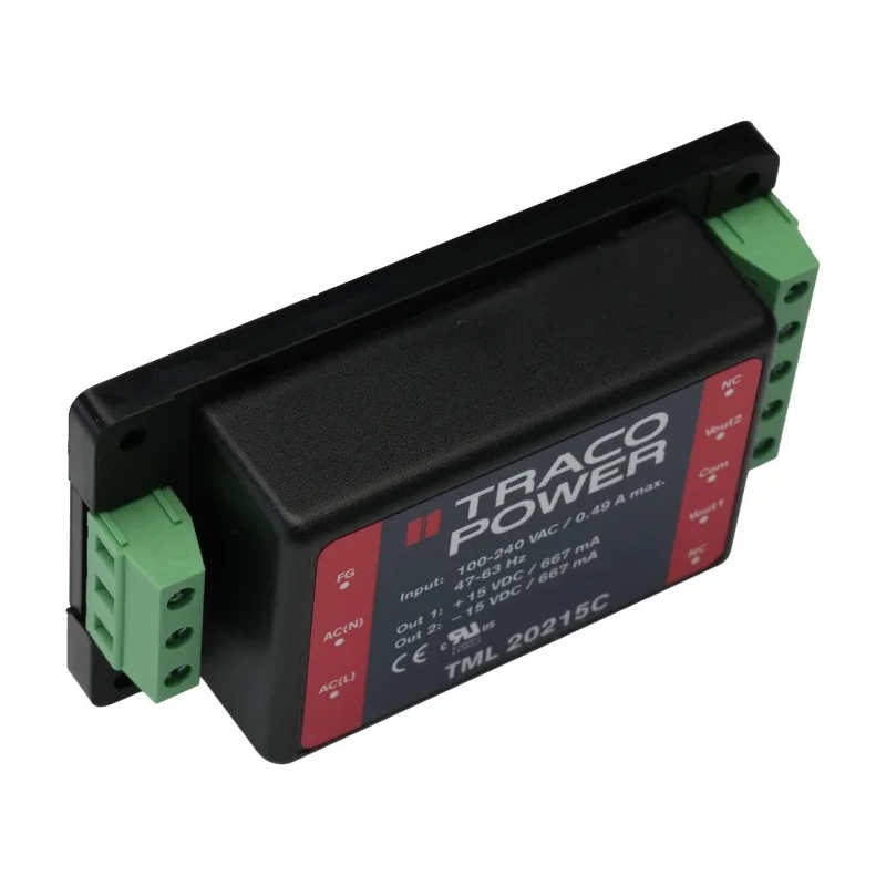 TRACOPOWER Switching Power Supply 2 Output 15V DC 20W 264V AC Chassis Mount TML 20215C
