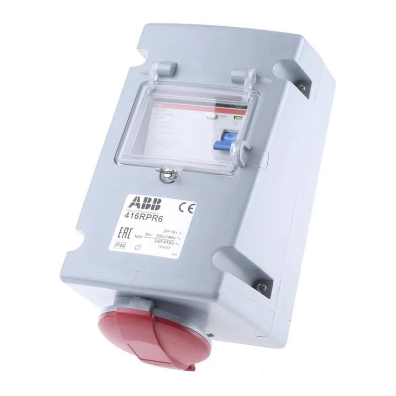 Amphenol Industrial Wall Mount Residual Current Device 16A 415V Thermoplastic Enclosure IP44 Red 3P+N+PE Critical & Safe IP44