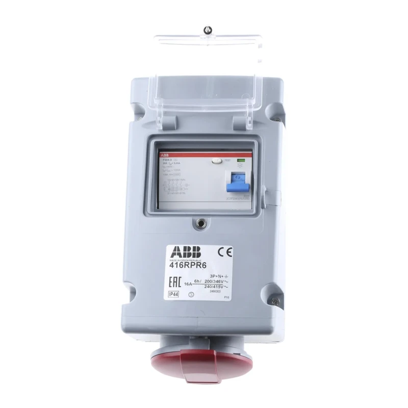 Amphenol Industrial Wall Mount Residual Current Device 16A 415V Thermoplastic Enclosure IP44 Red 3P+N+PE Critical & Safe IP44