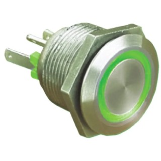 Bulgin Illuminated Push Button Switch Panel Mount Momentary SPST Green LED IP66 19.2 mm Cutout MPI002