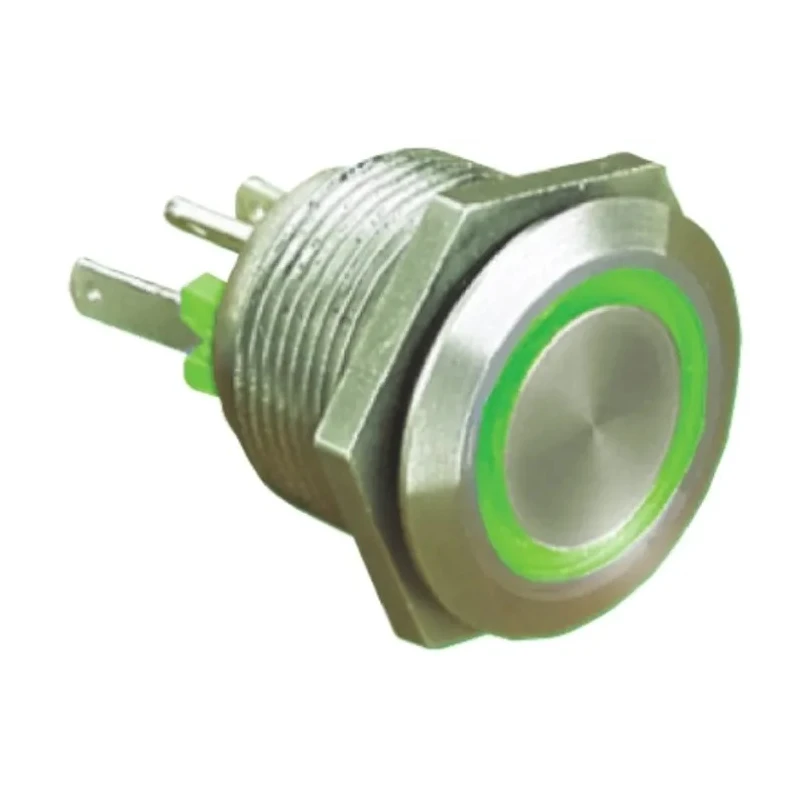 Bulgin Illuminated Push Button Switch Panel Mount Momentary SPST Green LED IP66 19.2 mm Cutout MPI002