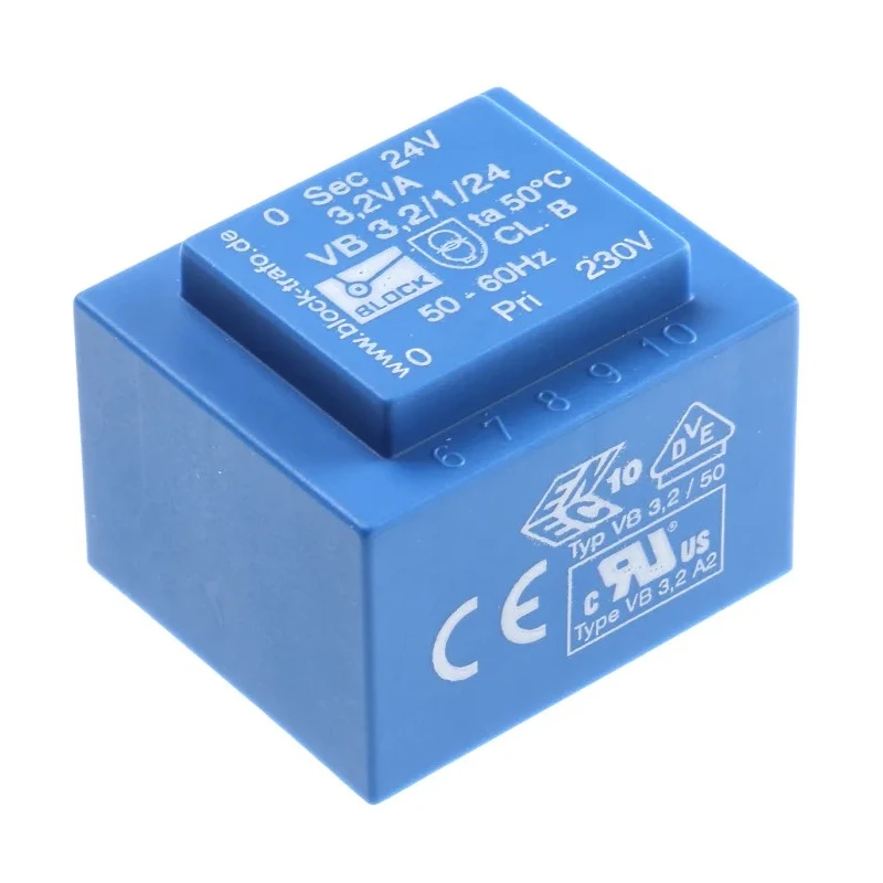 Block PCB Transformer 24 V AC 1 Output Pin 3.2 VA Efficiency 58% Isolation Voltage 5000V VB 3,2/1/24