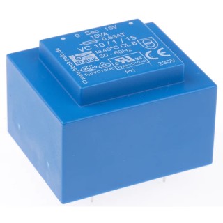 Block PCB Transformer 15 V AC 1 Output Pin 10 VA, 230 V AC Primary, ENEC 10 (VDE), C-UL-US VC 10/1/15