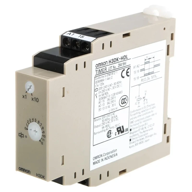 Omron DIN Rail Timer Relay 1-Contact 12 to 240 V DC, 200/240 V AC, 1 to 12 and 10 to 120 s Time Range H3DK