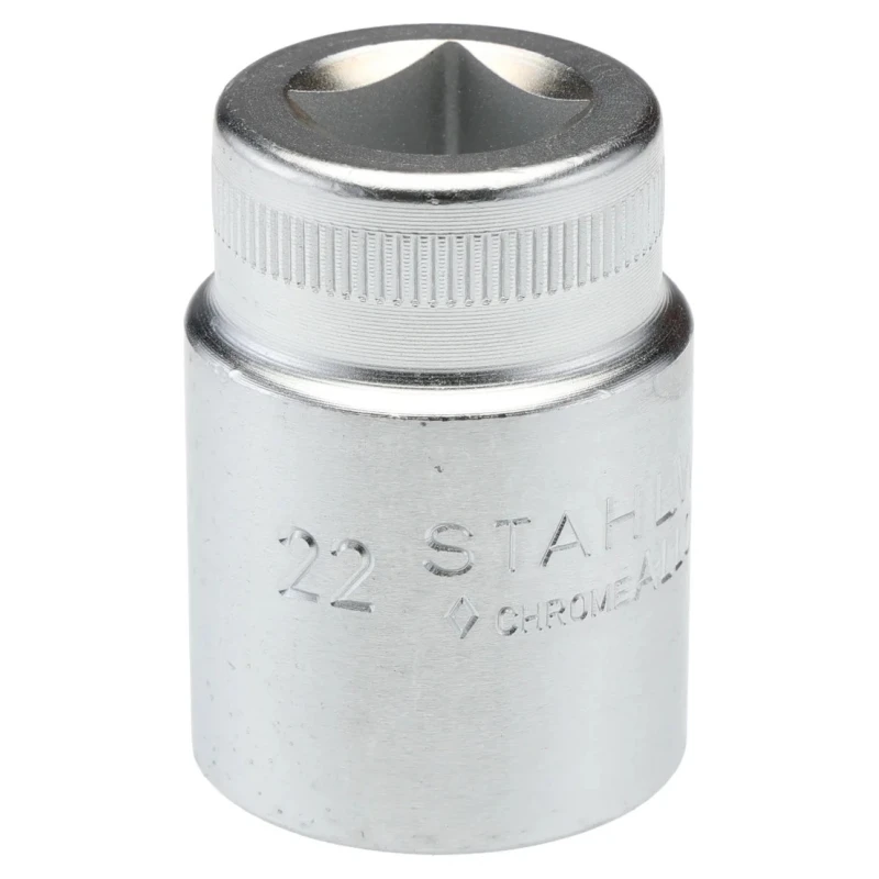 STAHLWILLE 1/2 in Drive 22 mm 12 Point Square Socket Chrome Finish 42mm Overall Length 03010022
