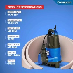 Crompton CDPJ550(1PH)-9 0.75 HP Sewage Submersible Pump