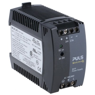 Block MiniLine Switched Mode DIN Rail Power Supply 1 Phase 100-240 V AC Input 28 V DC, 2.5 A Output, 60 W ML60.242