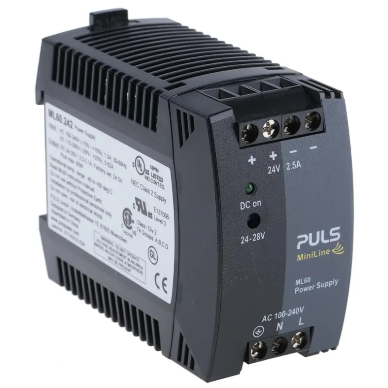 Block MiniLine Switched Mode DIN Rail Power Supply 1 Phase 100-240 V AC Input 28 V DC, 2.5 A Output, 60 W ML60.242