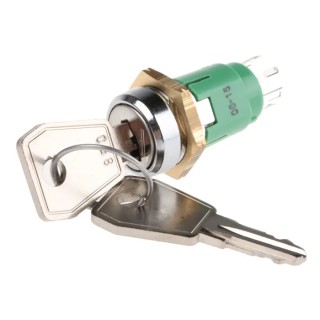 Lorlin 16mm Impulsion Key Switch DPDT 1A 2-Way Common-Key Parallel Bezel IRL-5-K-S-2-RS