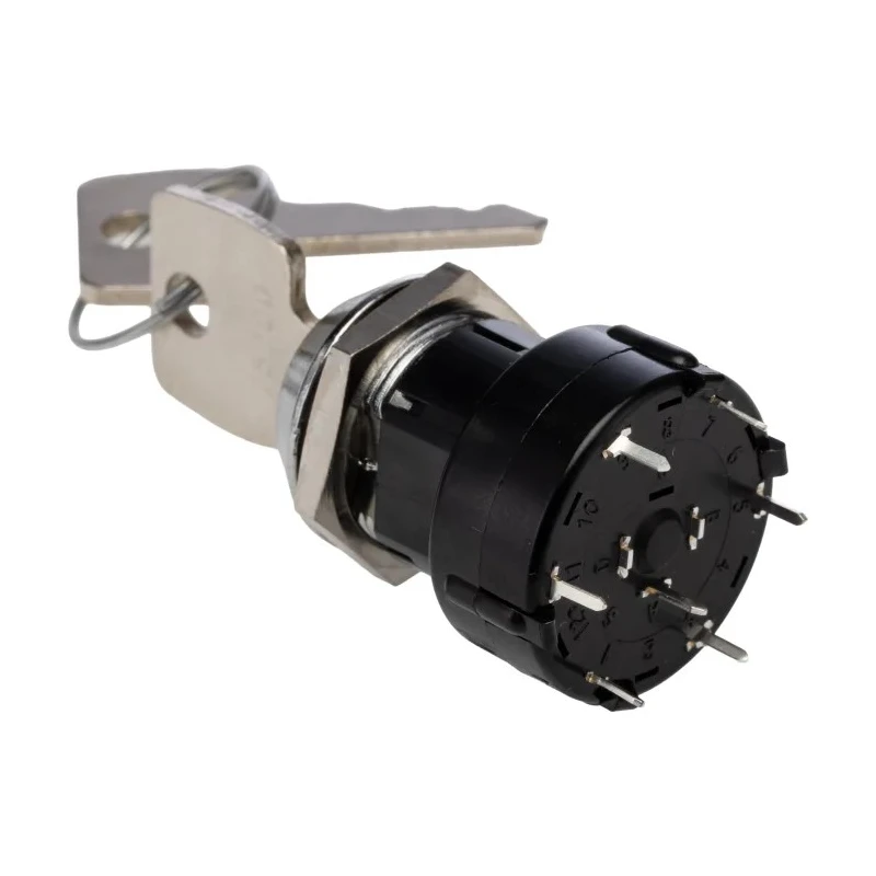Lorlin Key Switch, Single Pole 6-Way SP6T 150mA, Tapered Bezel, Polycarbonate Housing 