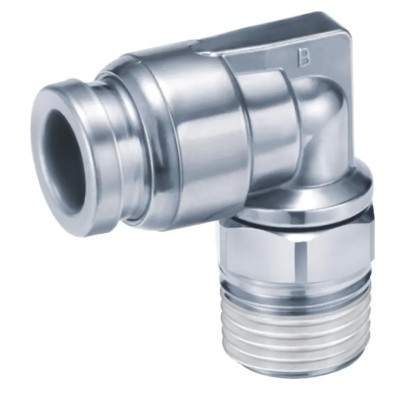 SMC KQG2 Series Stainless Steel Pneumatic Fitting Male Threaded-to-Tube R 1/4 in, 6mm Push-in, 90° Angle 