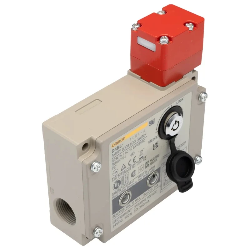 Omron Industrial Metal Housing Door Switch with IP67 Rating 24V DC 300mA Safety Contacts Power to Unlock D4BL