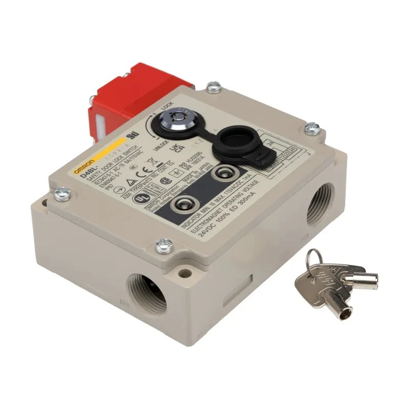 Omron Industrial Metal Housing Door Switch with IP67 Rating 24V DC 300mA Safety Contacts Power to Unlock D4BL