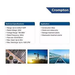 Crompton 1 HP Single Phase Sewage Submersible Pump, STPM12-11