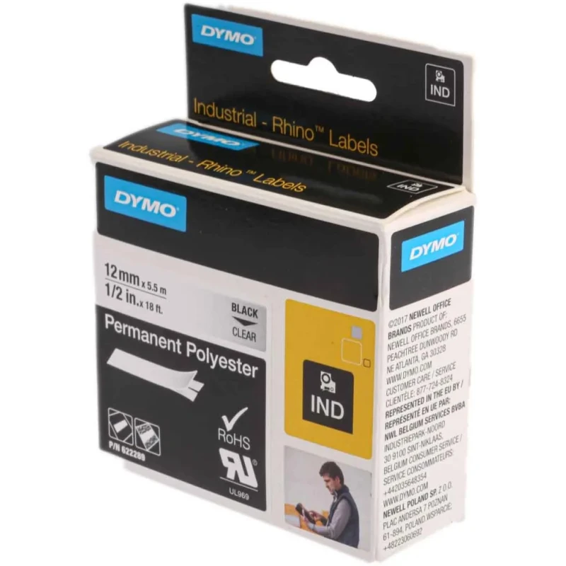 Dymo Black on Clear Label Printer Tape 12 mm Width 5.5 m Length 622289