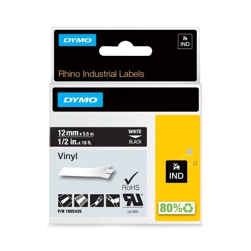 Dymo White on Black Label Printer Tape 12 mm Width, 5.5 m Length 1805435