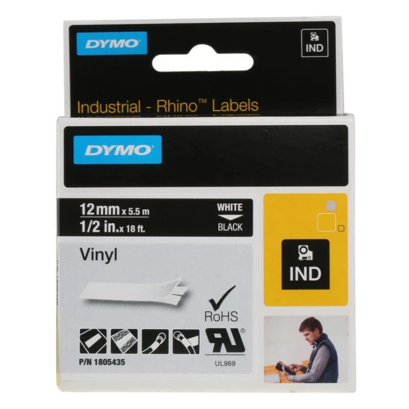 Dymo White on Black Label Printer Tape 12 mm Width, 5.5 m Length 1805435