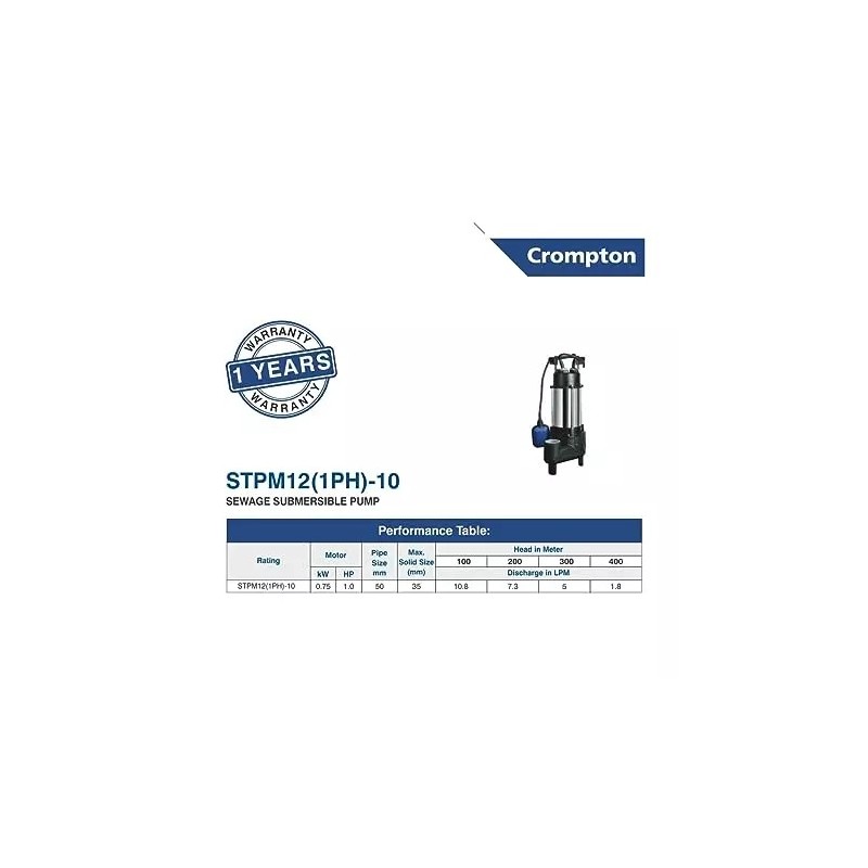 Crompton STPM12(1PH)-11 1 HP Sewage Submersible Pump