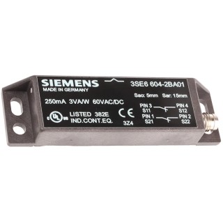 Siemens 3SE6 Series Magnetic Non-Contact Safety Switch Rectangular Plastic Housing 60V dc 2 NC 10 m Cable 3SE6604-2BA01