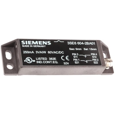Siemens 3SE6 Series Magnetic Non-Contact Safety Switch Rectangular Plastic Housing 60V dc 2 NC 10 m Cable 3SE6604-2BA01