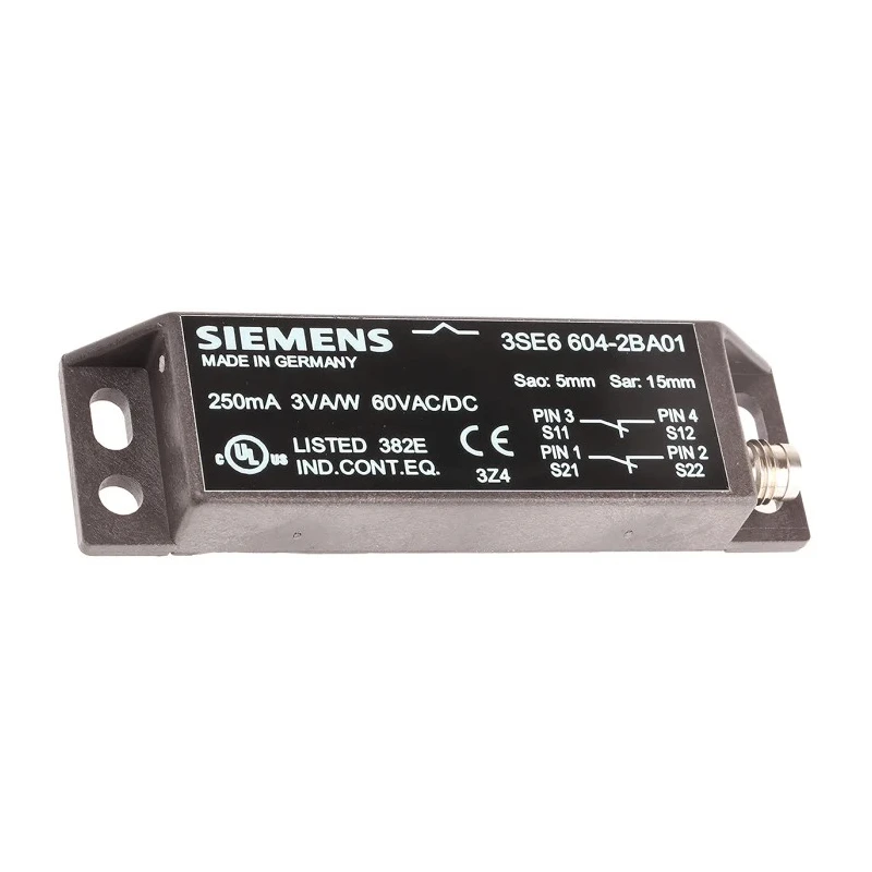 Siemens 3SE6 Series Magnetic Non-Contact Safety Switch Rectangular Plastic Housing 60V dc 2 NC 10 m Cable 3SE6604-2BA01