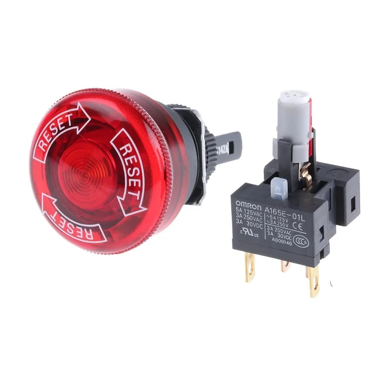 Omron Twist Release Illuminated Emergency Stop Push Button Panel Mount 16mm Cutout 24V DC 1 NC IP65 A165E-LS-24D-01