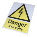 RS PRO Hazard Warning Sign Electrical Hazard Danger 415 Volts 400mm x 300mm Polypropylene Rigid Plastic 763-1550