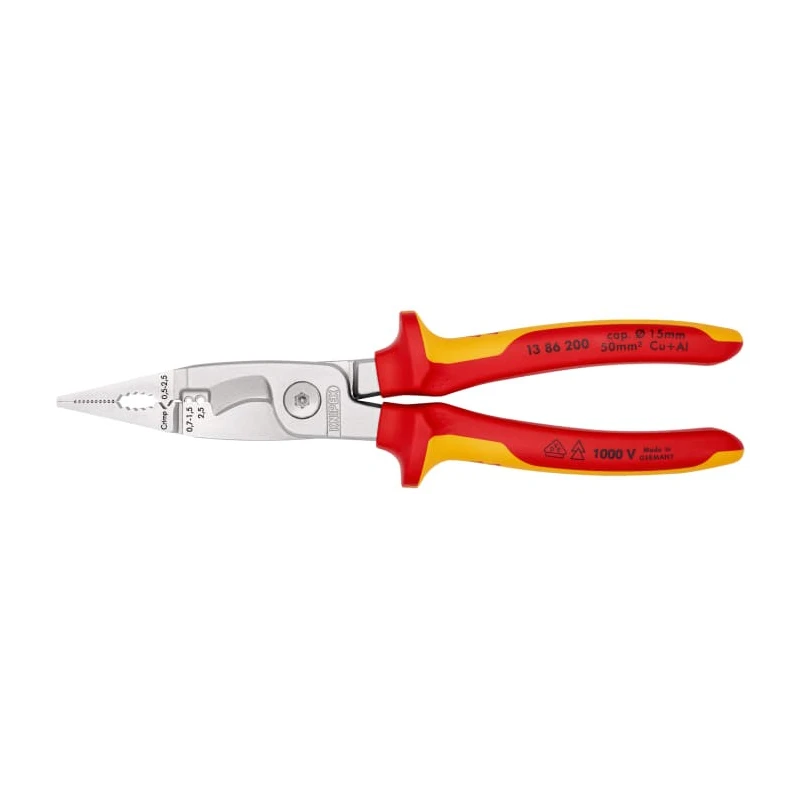 Knipex Combination Plier 200mm Overall, VDE 1000V Insulated Tool Steel Chrome Finish 13 86 200