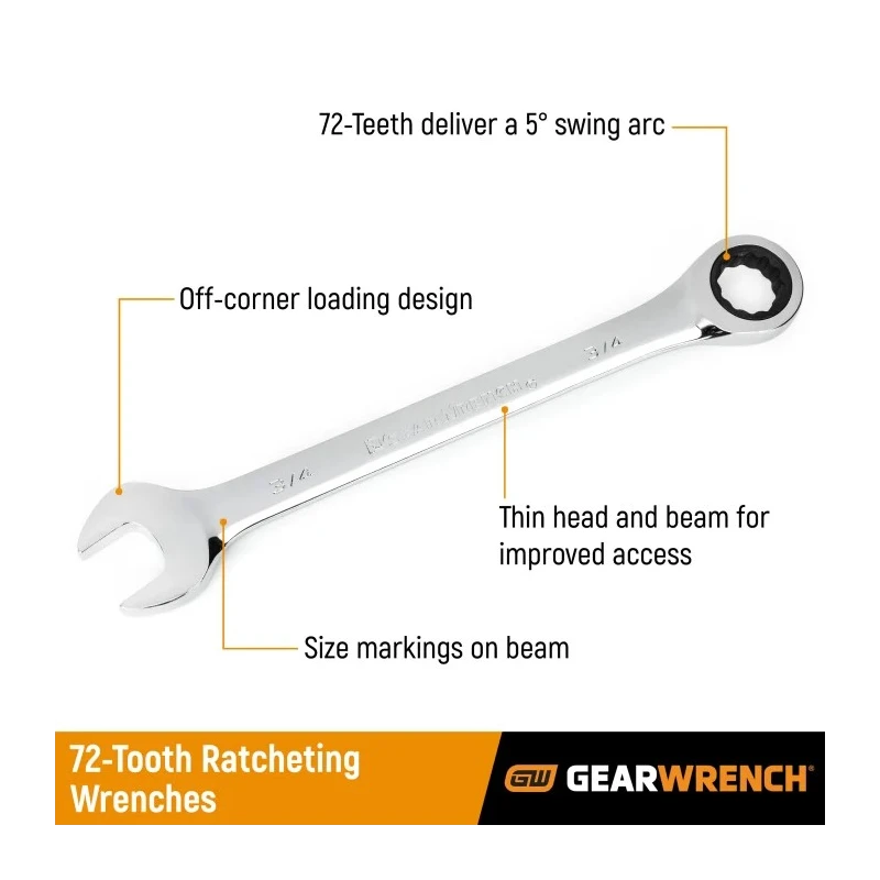 GearWrench Combination Ratchet Spanner Chrome, 25.4in Overall Length 46 mm 12 Point 9146D