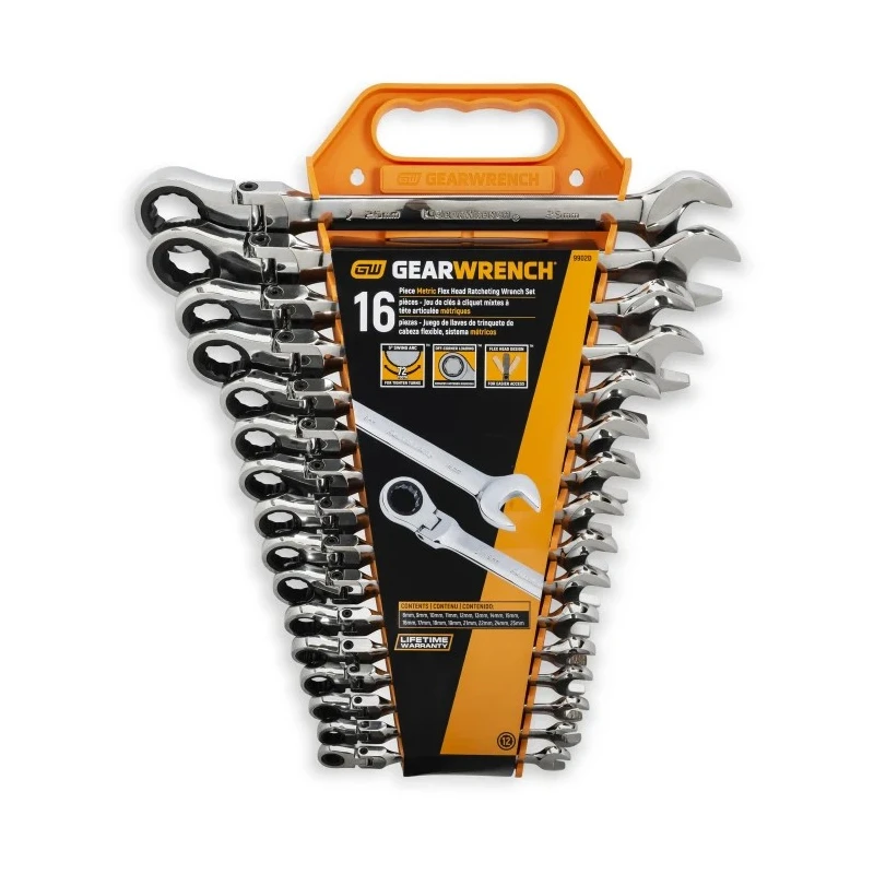 GearWrench Combination Ratchet Spanner Set 16 Pieces 8 to 25 mm Alloy Steel Chrome Full Polish 9902D