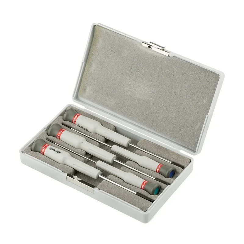 Facom Pozidriv Precision Screwdriver Set, 5-Piece, Slotted Sizes 2 mm, 2.5 mm, 3 mm, Pozidriv PH0 PH1, AEF.J5