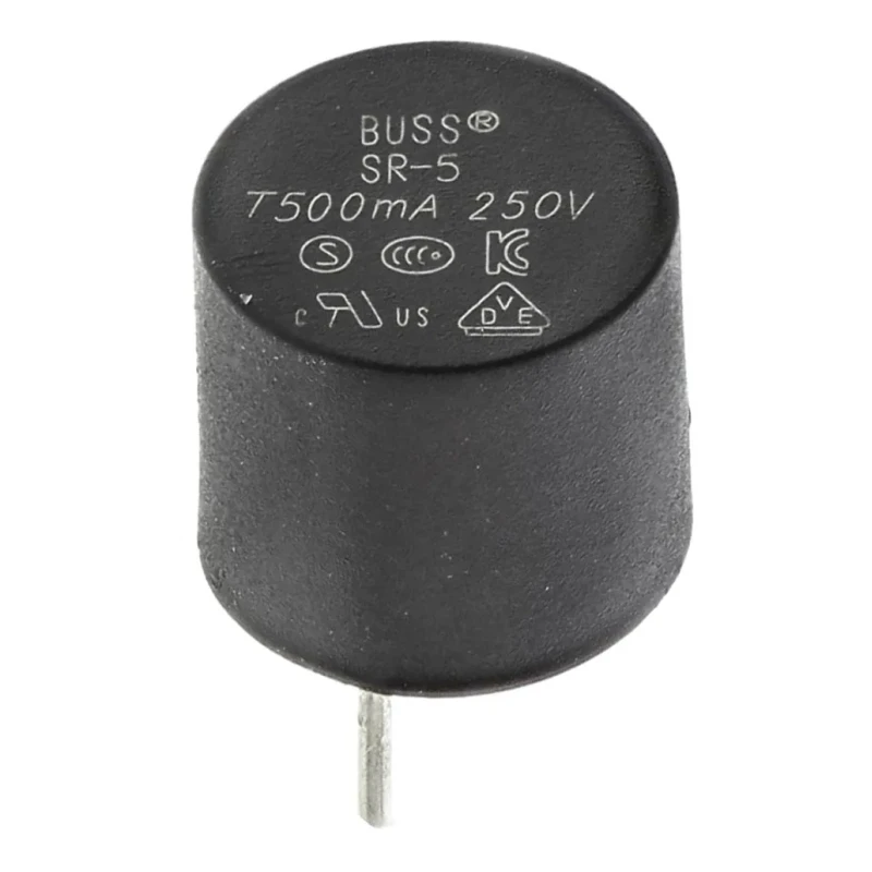 Eaton Bussmann Series Non-Resettable Fuse Radial 500mA 250V AC Time Delay SR-5-500MA-BK