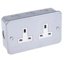 RS PRO 13A Grey 2 Gang Surface Mount Plug Socket Indoor Type G British 230V 768-3508